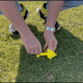 After measuring the distance, stand up the Ulteemate, fold the barrel down and push it firmly into the ground. This sets it at the perfect distance for a long straight drive.