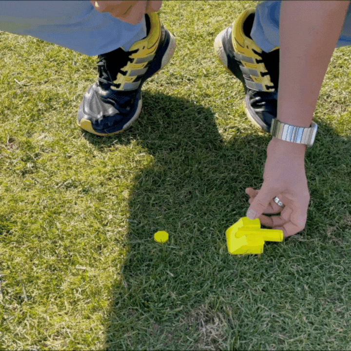 After pushing the Ulteemate into the ground, just unpivot the barrel and place the ball on top. This puts the ball at the perfect height for a straight long drive.